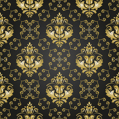 Seamless damask black and golden pattern. Traditional classic orient ornament