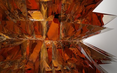 abstract architectural interior with gradient geometric glass sculpture. 3D illustration and rendering