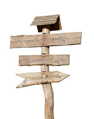 wooden sign post with clipping path included