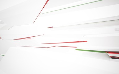 Abstract white interior with colored glossy lines. 3D illustration and rendering