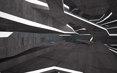 Empty dark abstract  concrete room interior. Architectural background. Night view of the illuminated. 3D illustration and rendering