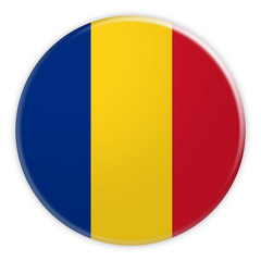 Romania Flag Button, News Concept Badge, 3d illustration on white background