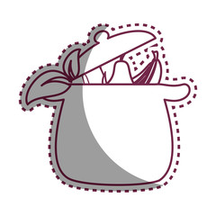 kitchen pot with leafs healthy food icon vector illustration design