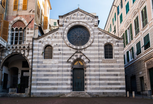 The facade of the small church of "San Matteo" (XII century), in the downtown of Genoa