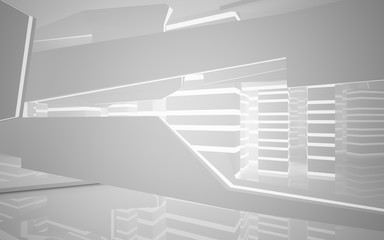 White Abstract architectural background with neon lighting. 3D illustration and rendering