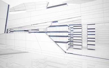 Abstract architectural background drawing of modern buildings with blue lines. 3D illustration and rendering