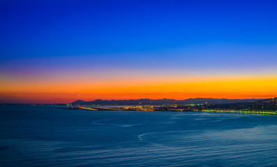 Night aerial view of Nice, Cote d'Azur, French Riviera, France