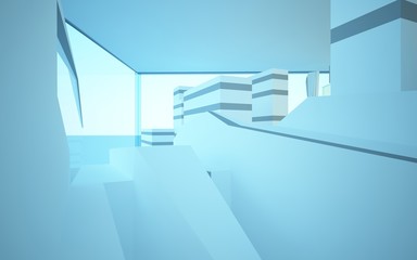 Abstract white interior of the future with glass. 3D illustration and rendering