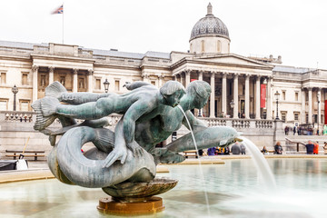Fountain in spring at Trafalgar square