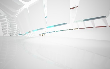Abstract white interior with colored glossy lines. 3D illustration and rendering