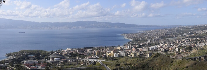 Vista Panoramica del centro di Reggio calabria  Nod dal Fortino di Pentimele Sud.  - obrazy, fototapety, plakaty