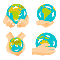 Globe earth in hand icon vector illustration.