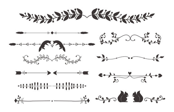 Collection of vector dividers calligraphic style vintage border frame design decorative illustration element.