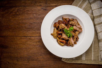 Grill pork on wooden table.  (Thai style food)