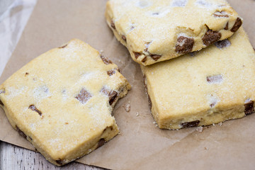 Three chocolate chip biscuits