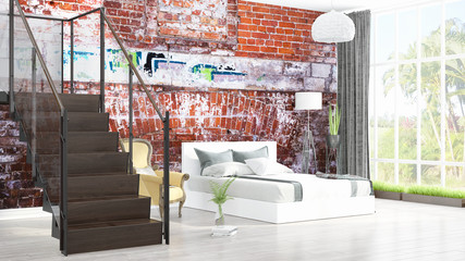 Modern bright interior . 3D rendering