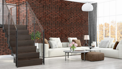 Modern bright interior . 3D rendering