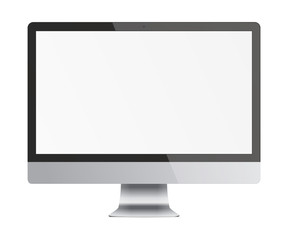Modern computer monitor display with blank screen isolated on white background. Front view. 3D Illustration.