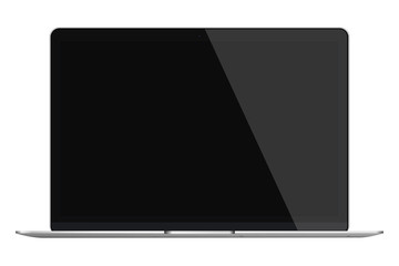 Modern glossy laptop with black screen isolated on white background. 3D Illustration.