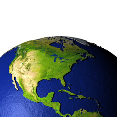 Central and North America on model of Earth with embossed land