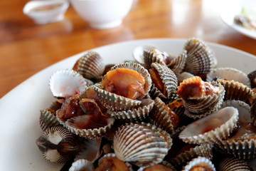 a dish of parboiled cockle shells