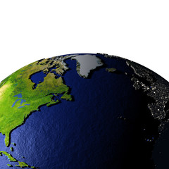 Fototapeta premium North Atlantic on model of Earth with embossed land