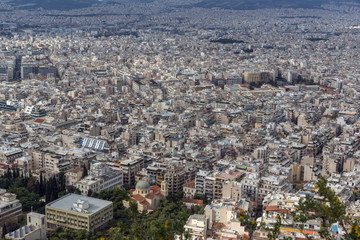 Amazing Panorama of the city of Athens from Lycabettus hill, Attica, Greece