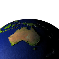 Australia on model of Earth with embossed land
