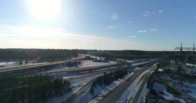Keh&auml; 3 winter espoo, Cinema 4k aerial view on route keha 3, just outside Espoo, in Uusimaa, Finland