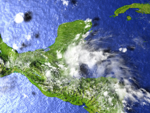 Yucatan on realistic model of Earth