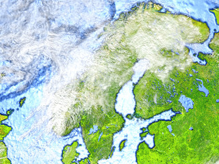 Scandinavian Peninsula on Earth - visible ocean floor