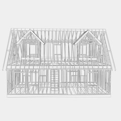 computer rendered line art schematic like illustration of a house