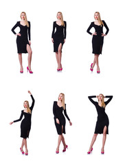 Fototapeta premium Woman in black dress in fashion concept on white