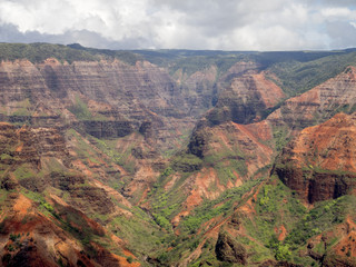 View into Waimea Canyon island of Kauai in the Hawaiian islands.