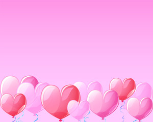 Fototapeta na wymiar Heart air balloons on pink banner background for St Valentine Day.