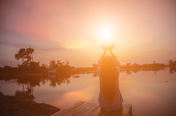 Woman hands sunsets