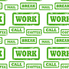 Rough stamped words vector pattern. Office work concepts seamless pattern.