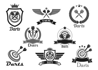 Darts sport club awards emblems or vector icons