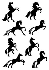 Horses heraldic silhouette vector icons