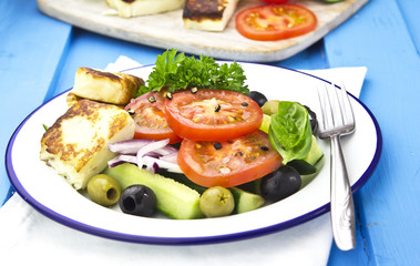 Greek salad with grilled feta cheese