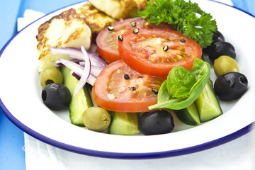 Greek salad with grilled feta cheese