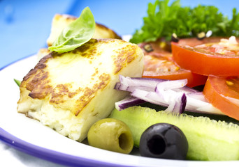 Greek salad with grilled feta cheese