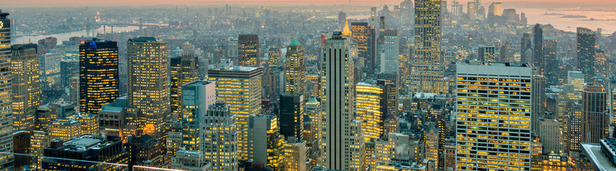 View of New York Manhattan during sunset hours