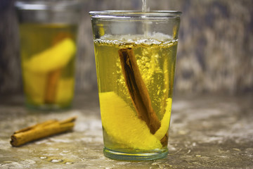 White mulled wine with spices 