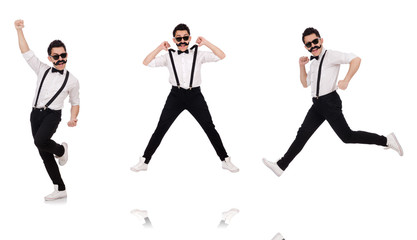 Young man with moustache isolated on white