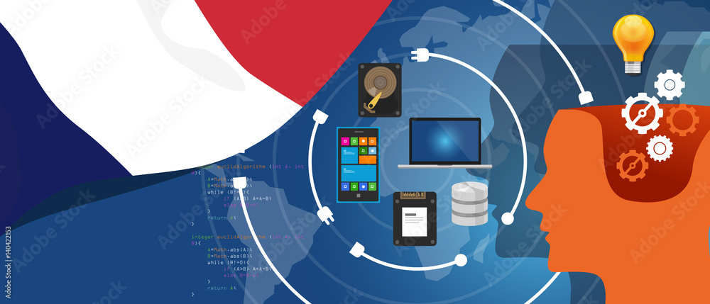 Poster france it information technology digital infrastructure connecting business data via internet networ