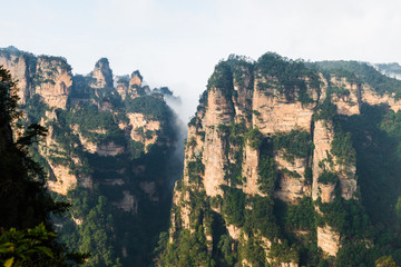 mountain landscape of Zhangjiajie, a national park in China known for its surreal scenery of rock formations.