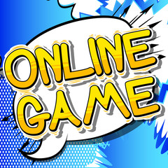 Online Game - Comic book style word on abstract background.