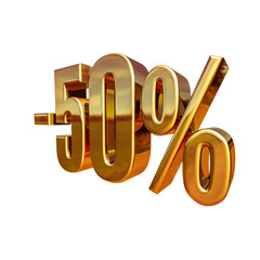 3d Gold 50 Fifty Percent Sign