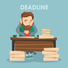 Business man having problem with deadline.